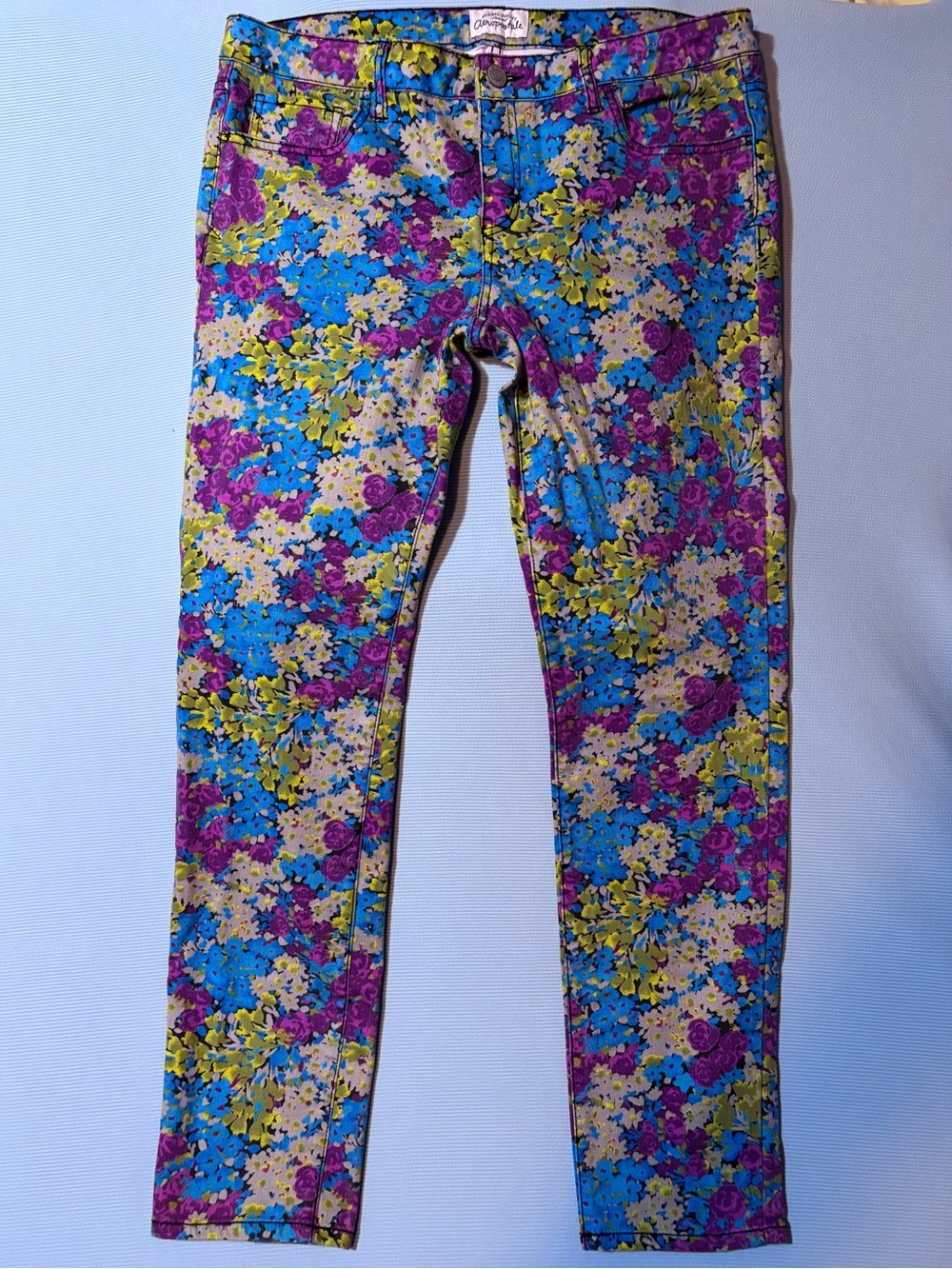 Aeropostale Purple Blue Grey Floral Skinny Pants 15/16
